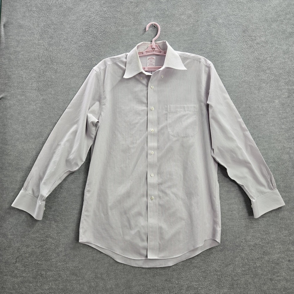 Brooks Brothers Men Button Up Shirt 15 2/3 Pink Striped 346 Non Iron Regular Fit